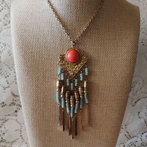 Gold and Coral Pendant Necklace